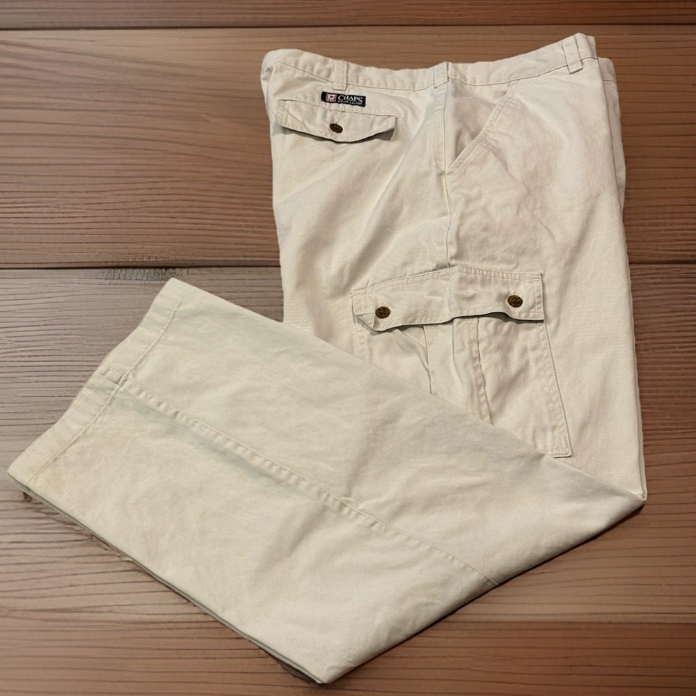 Chaps Ralph Lauren Mens 37x33.5 Wide Straight Leg Cargo Pants Beige Chino Cotton